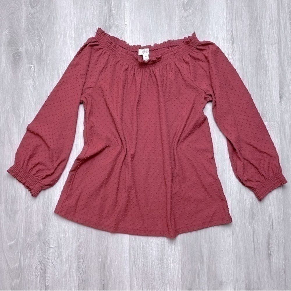 Women's M NWT Brown Cotton Blend 3/4 Sleeve Textured Boho Top New Petite